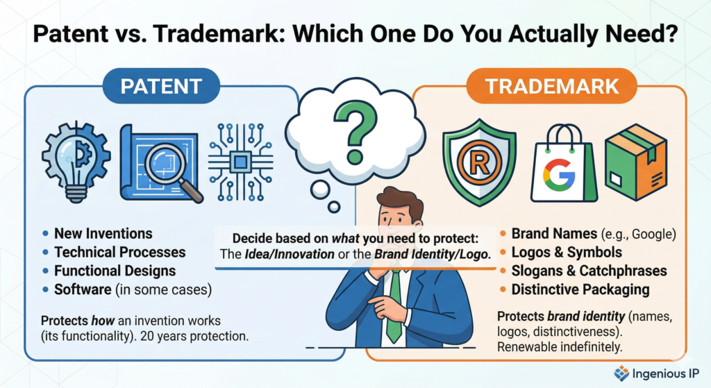 Patent vs Trademark: 7 Key Differences You Must Know Before Filing (2026)